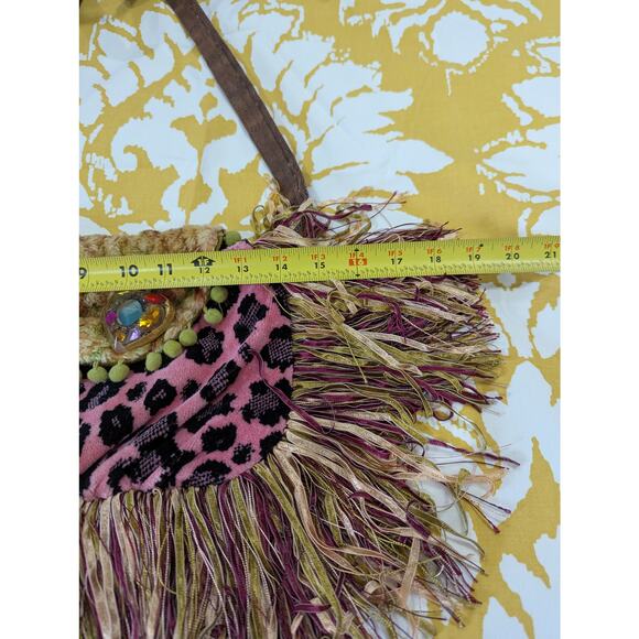 Boho Hippy Tapestry Pink Leopard multicolor Bag Purse Long Adjustable Straps - Picture 7 of 9
